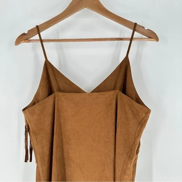 Faux Suede Fringe Dress Sleeveless Western‎ Style Brown - Picture 7 of 10